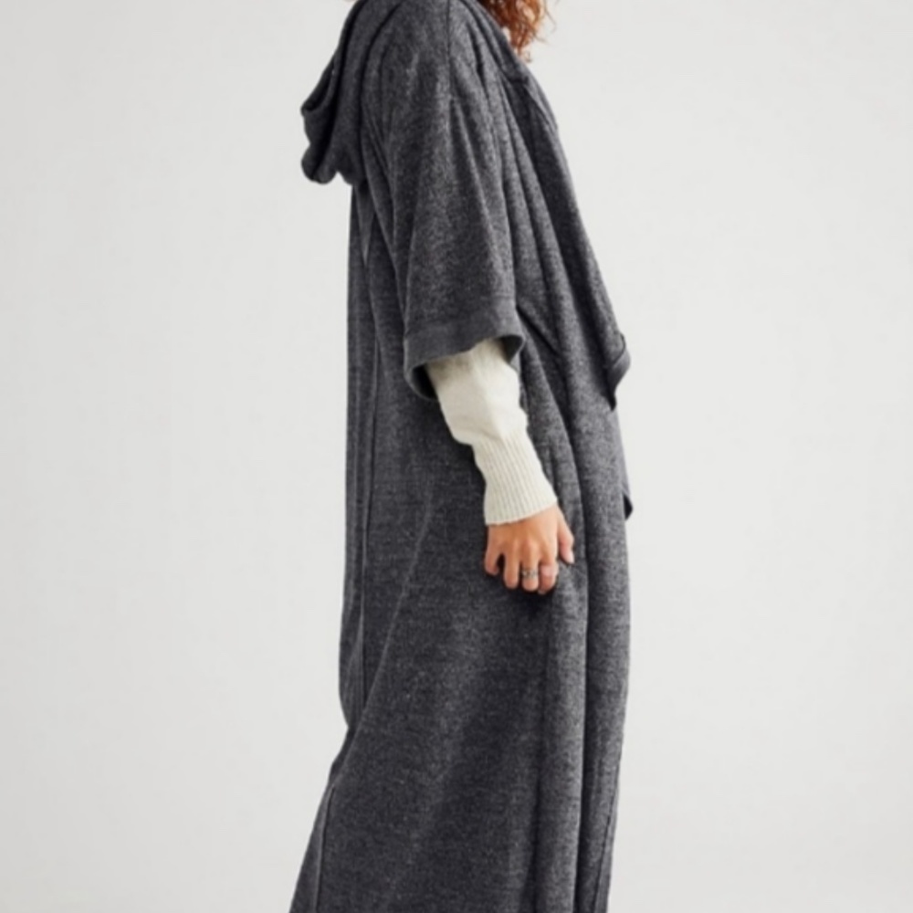 NWT Free People FP Beach Gray Jet Set Cardi Long Hooded Duster - Picture 2 of 15